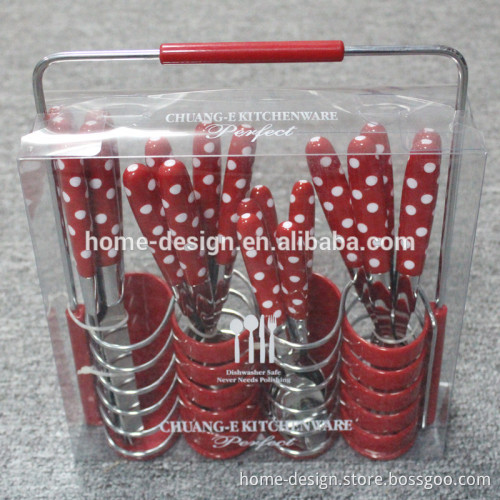 polka dot cutlery set 24pcs stainless steel cutlery set with PP handle